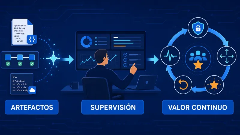 Evolución del trabajo DevOps desde escribir artefactos hasta supervisar una entrega de valor segura y confiable